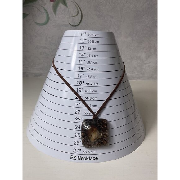 Amber Inspired Resin Pendant Necklace With Brown Suede Cord Lobster Clasp - Picture 4 of 4